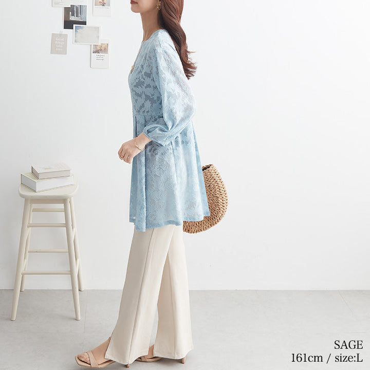 <span>【クーポンで3999円！】</span>【シャツ/ブラウス】『透け感可愛い』カットジャカードチュニック