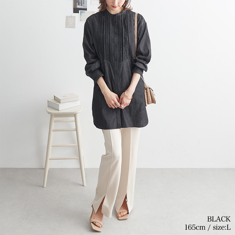 <span>【クーポンで3999円！】</span>【デニム】『高見えデニム』デニムピンタックブラウス