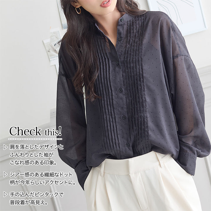<span>【クーポンで3999円！】</span>【シャツ/ブラウス】『透け感ドットの大人シャツ』ドット柄ピンタックブラウス
