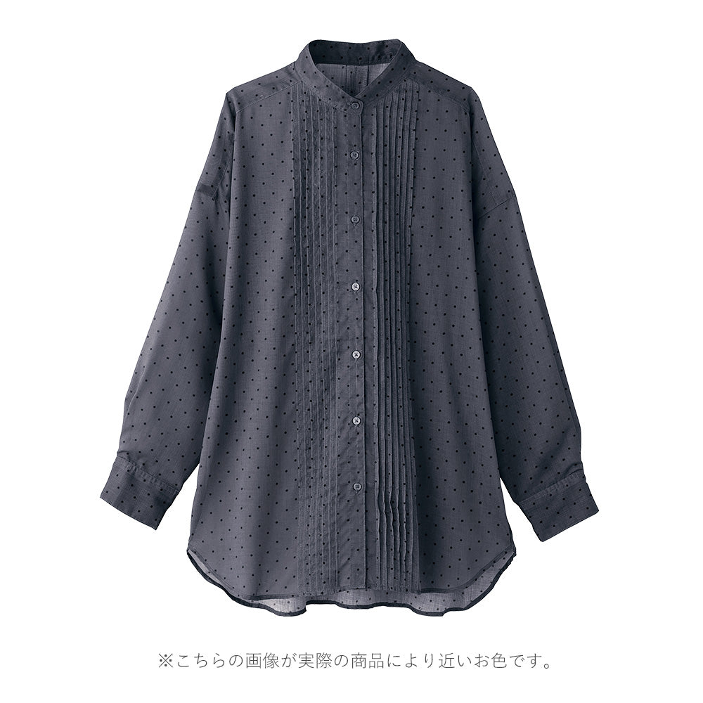 <span>【クーポンで3999円！】</span>【シャツ/ブラウス】『透け感ドットの大人シャツ』ドット柄ピンタックブラウス