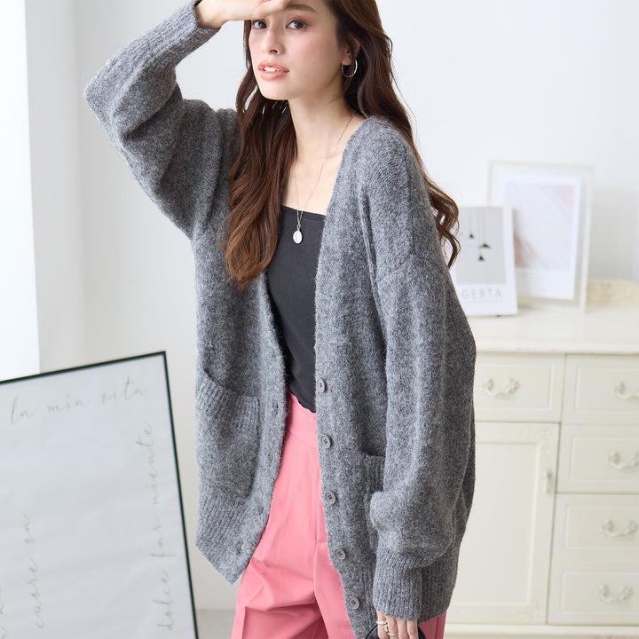 <span>【クーポンで3999円！】</span>【カーディガン】『ふわふわモヘア調カーデ』リブ付きメランジカーディガン