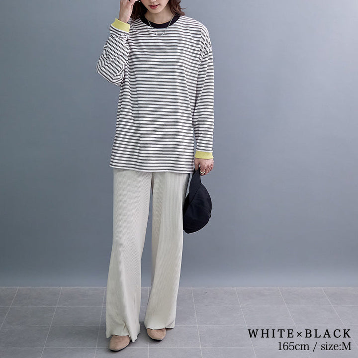 <span>【クーポンで2999円！】</span>【Tシャツ/カットソー】『遊びごころロンT』ボーダー柄袖配色ロングTシャツ
