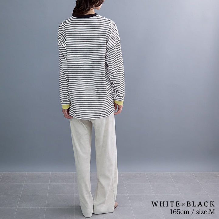 <span>【クーポンで2999円！】</span>【Tシャツ/カットソー】『遊びごころロンT』ボーダー柄袖配色ロングTシャツ