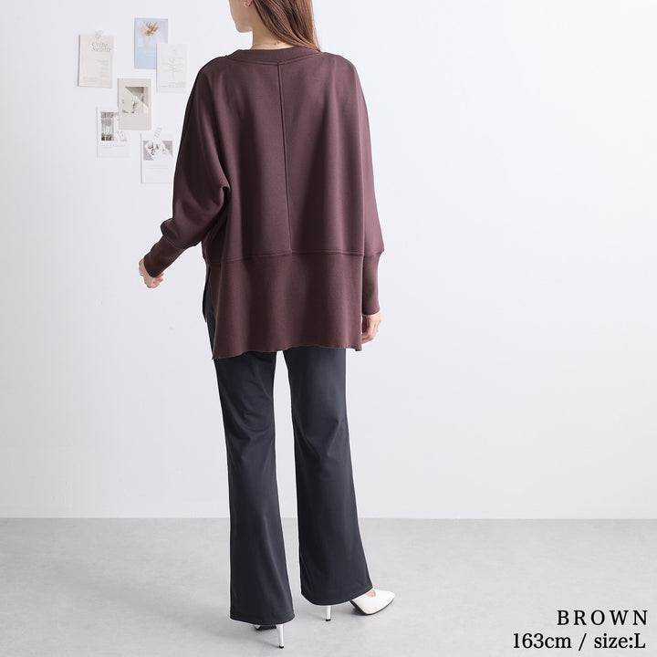 <span>【クーポンで3999円！】</span>【スウェット】『リブが可愛い"ゆる"トップス』リブ付ドルマンチュニック