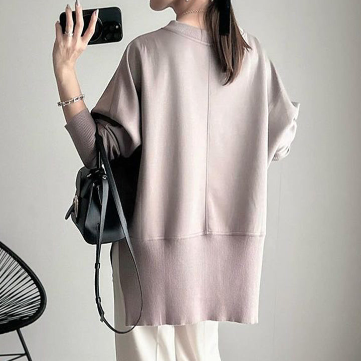 <span>【クーポンで3999円！】</span>【スウェット】『リブが可愛い"ゆる"トップス』リブ付ドルマンチュニック