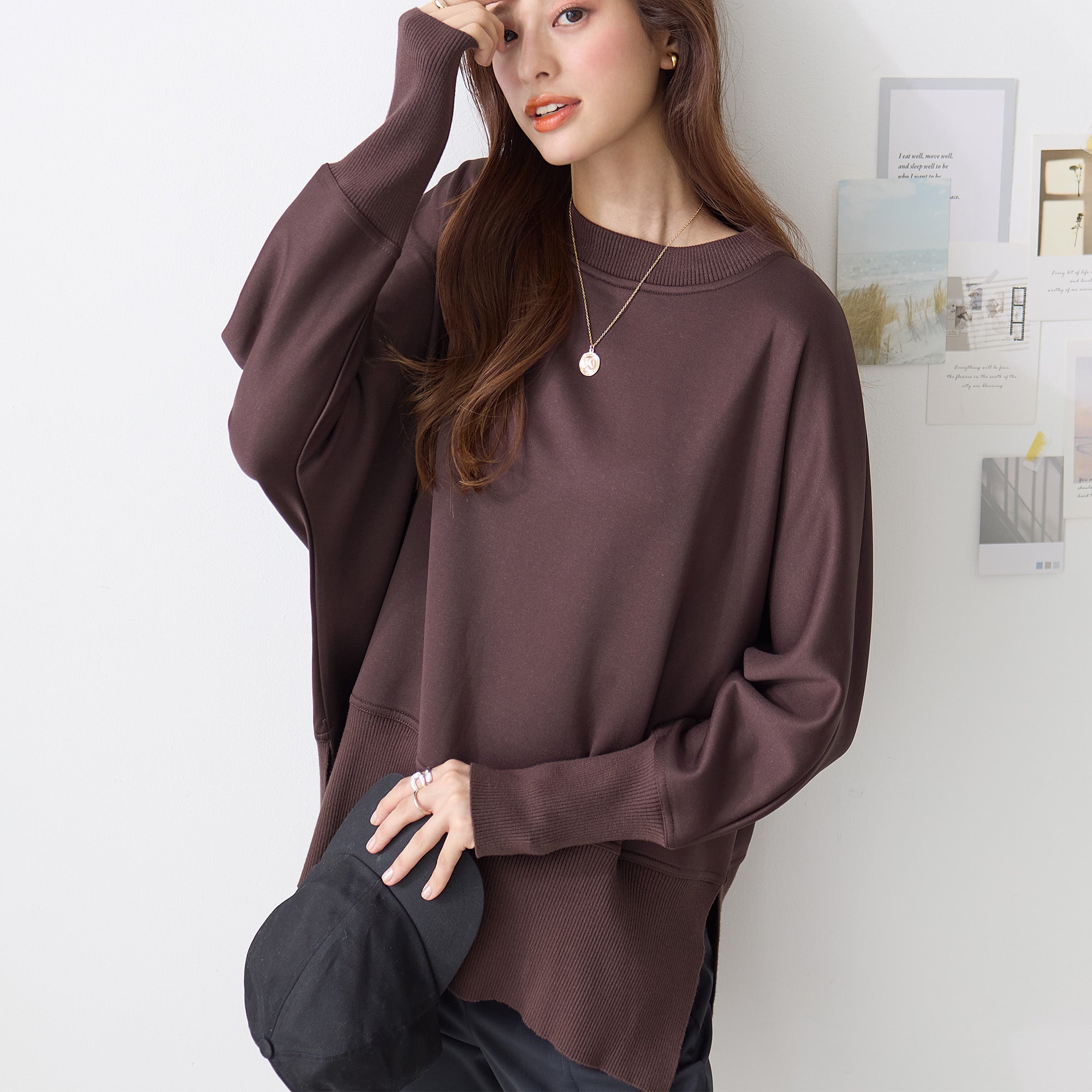 リブ付ドルマンチュニック｜トップス レディース トレンド スウェット