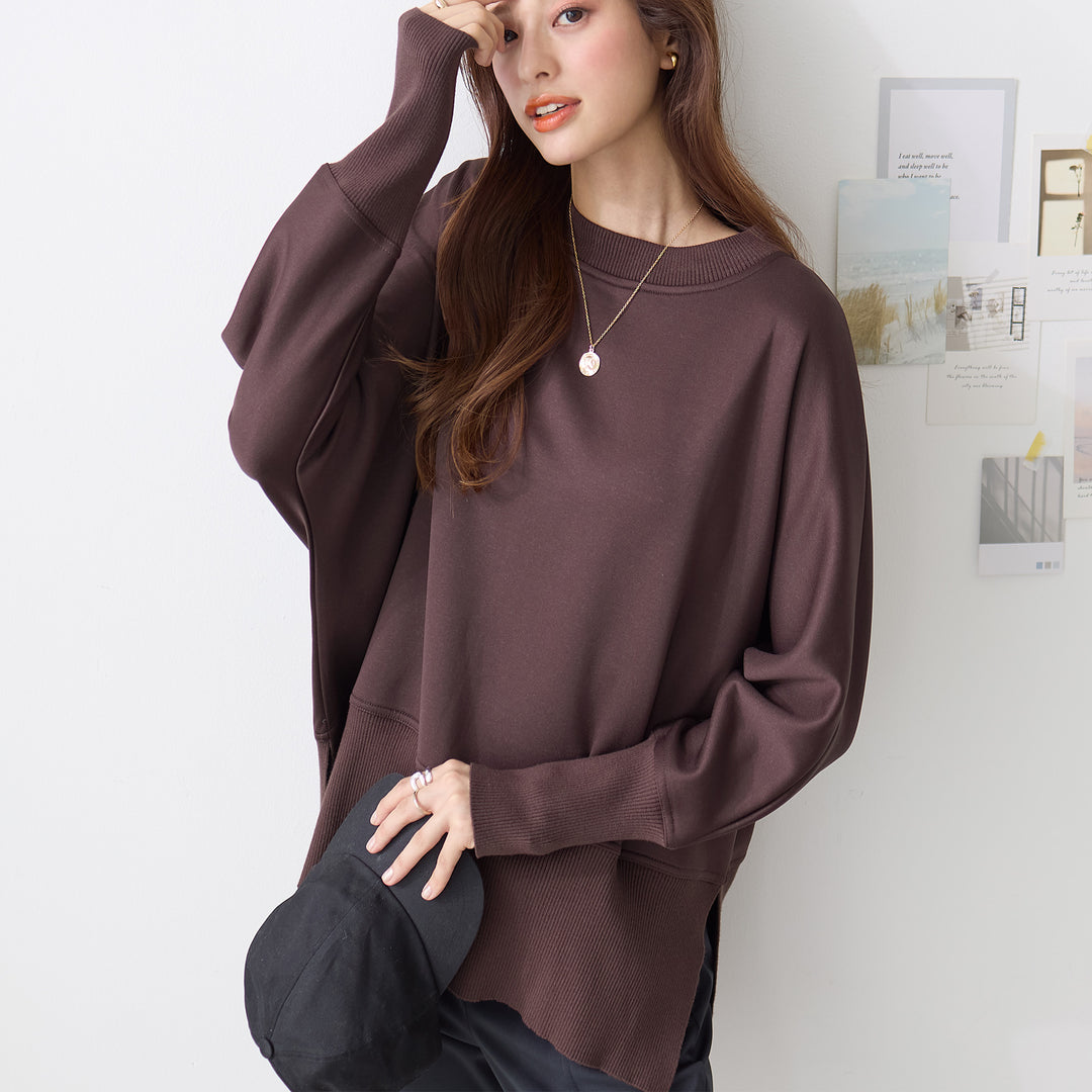 <span>【クーポンで3999円！】</span>【スウェット】『リブが可愛い"ゆる"トップス』リブ付ドルマンチュニック