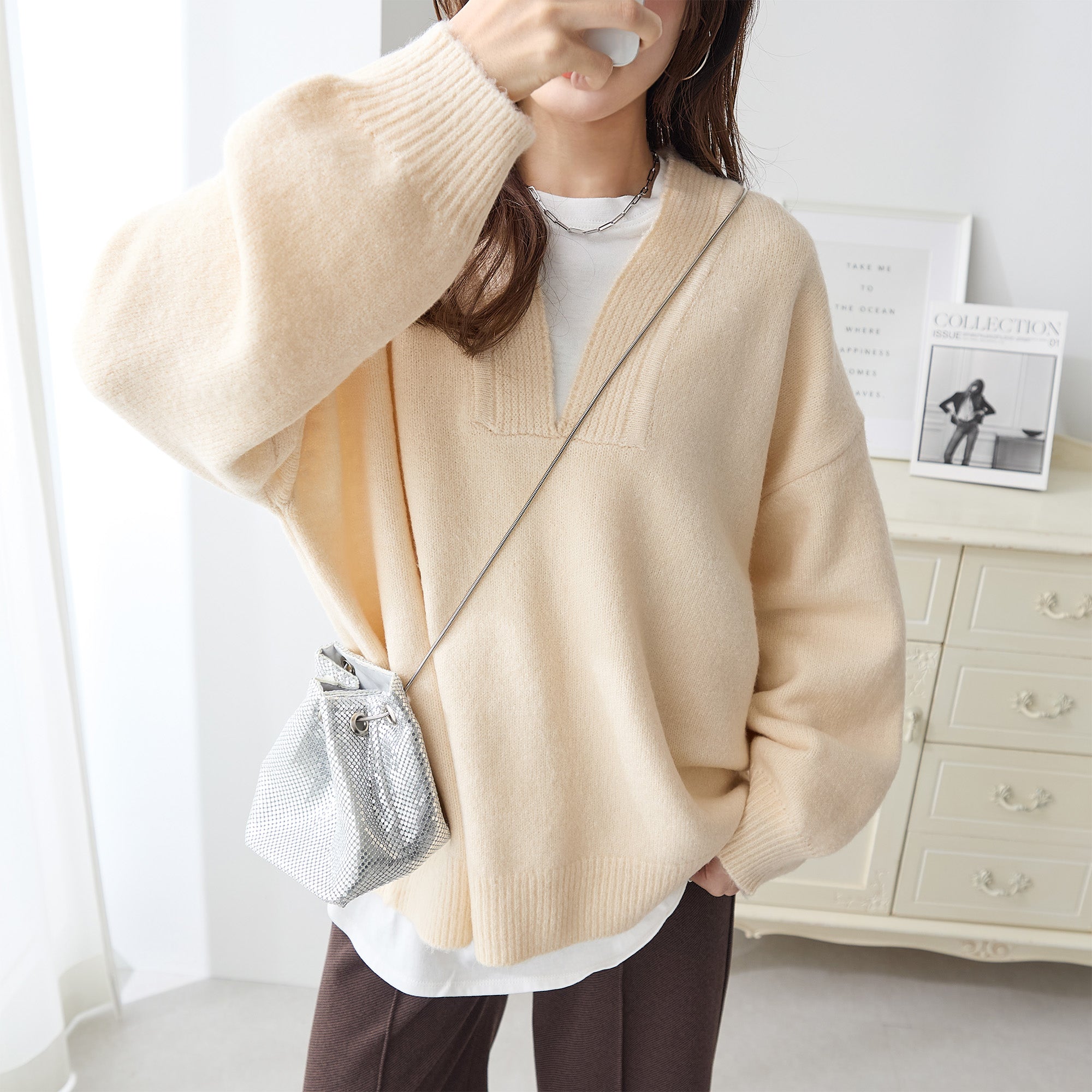 ニット 再入荷】FOXコンフォートクルーネックニット(FREE LIGHT GREY