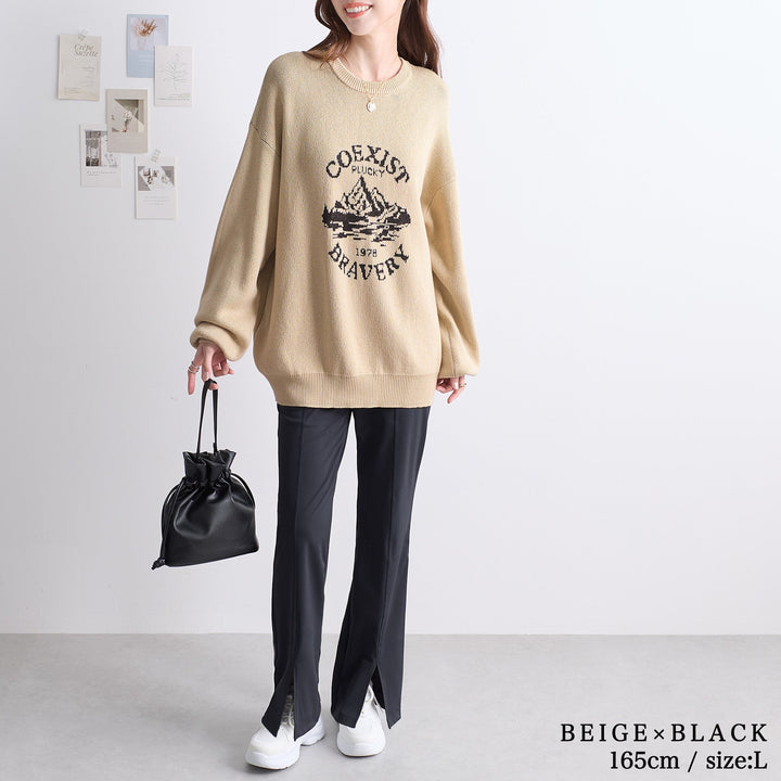<span>【クーポンで3999円！】</span>【ニット/セーター】『格上げロゴのゆるニット』ダブルジャカードロゴセーター
