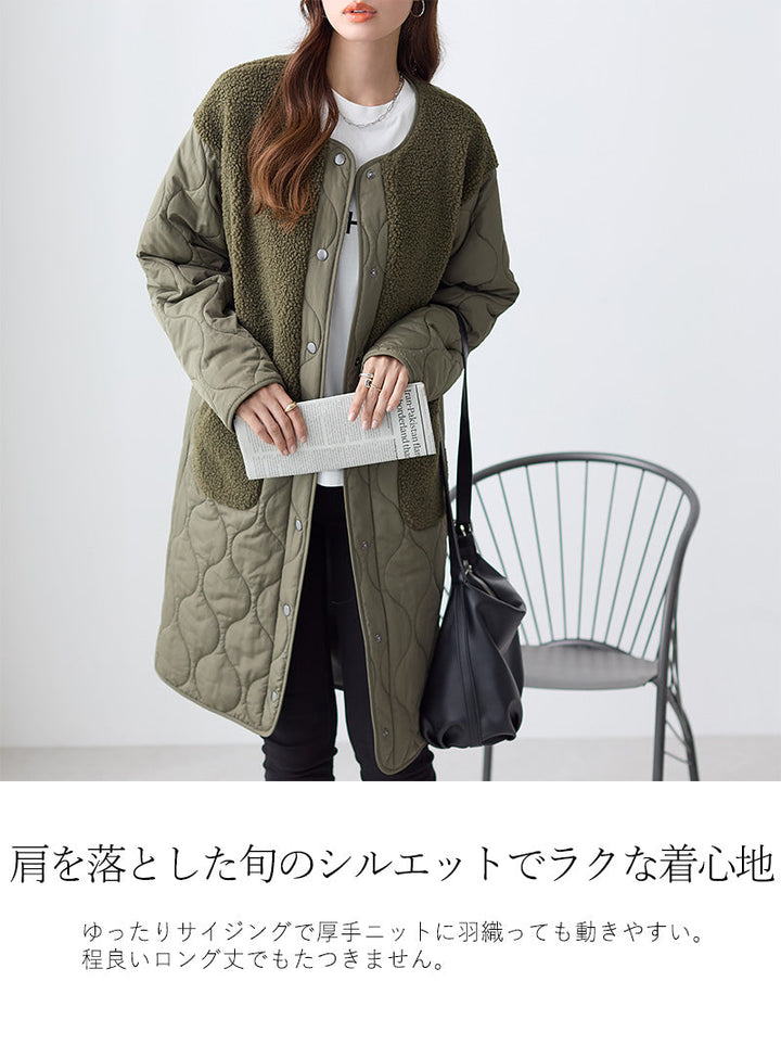 <span>【クーポンで4999円！】</span>【コート/ジャケット】『ボア×キルトの格上げジャケット』ボア切替キルトコート