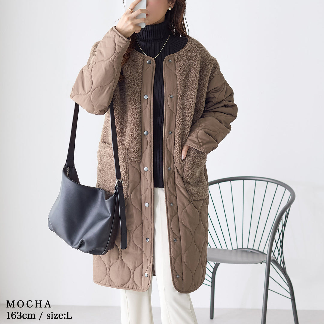 <span>【クーポンで4999円！】</span>【コート/ジャケット】『ボア×キルトの格上げジャケット』ボア切替キルトコート
