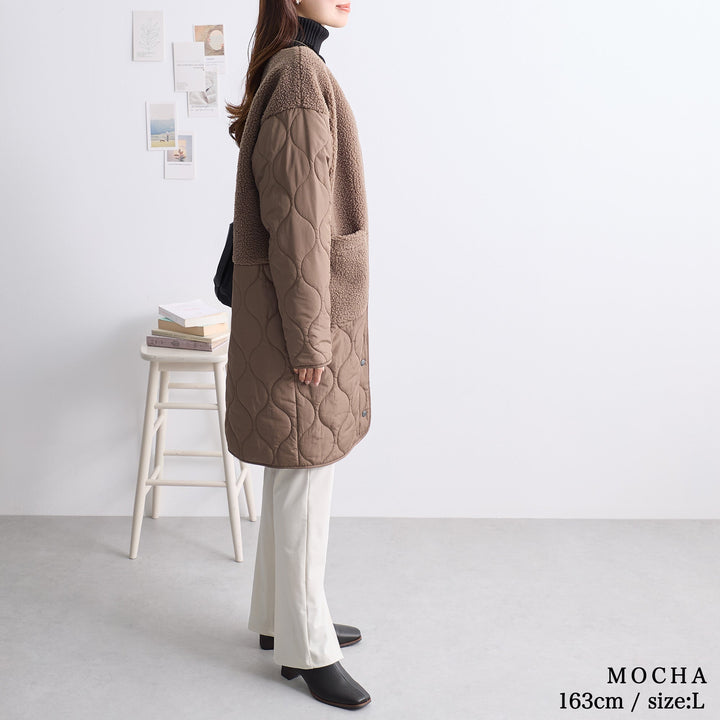 <span>【クーポンで4999円！】</span>【コート/ジャケット】『ボア×キルトの格上げジャケット』ボア切替キルトコート