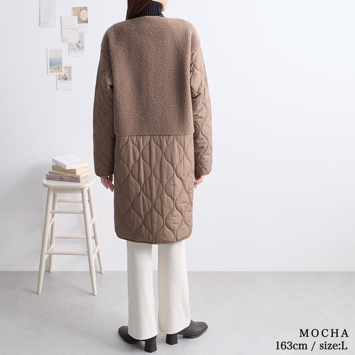 <span>【クーポンで4999円！】</span>【コート/ジャケット】『ボア×キルトの格上げジャケット』ボア切替キルトコート