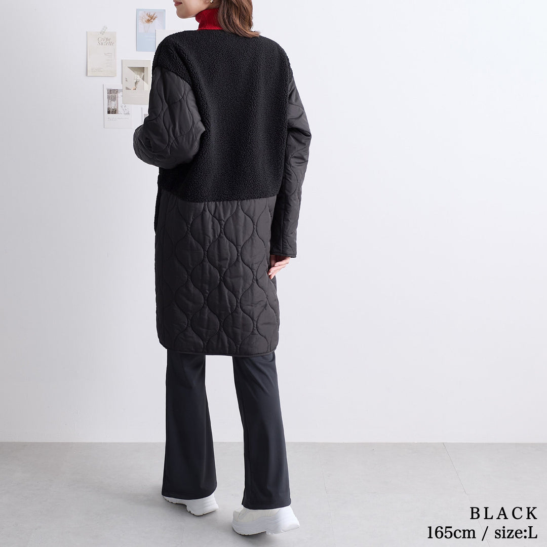 <span>【クーポンで4999円！】</span>【コート/ジャケット】『ボア×キルトの格上げジャケット』ボア切替キルトコート