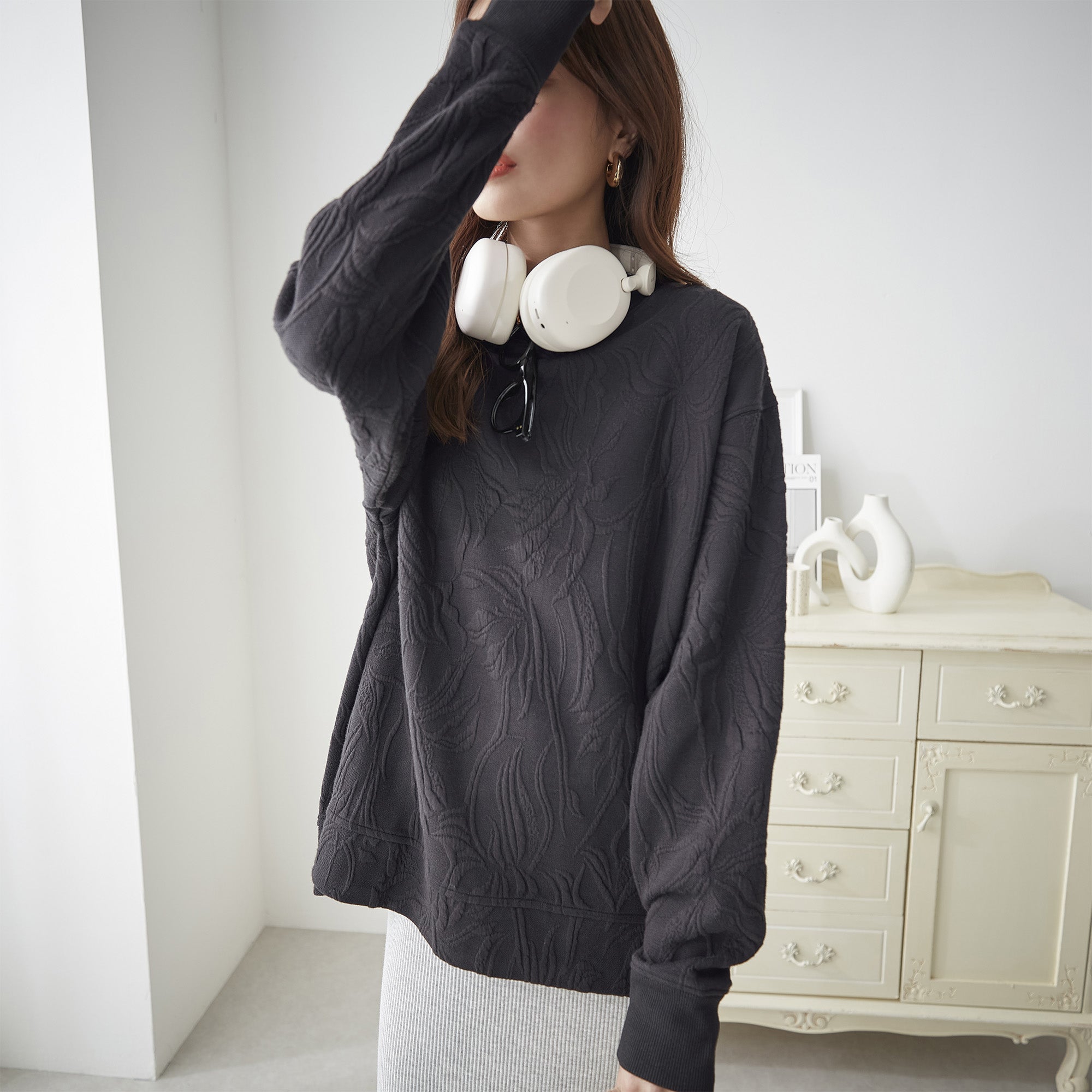 前身切替 花柄ジャカードスウェット｜トップス レディース トレンド