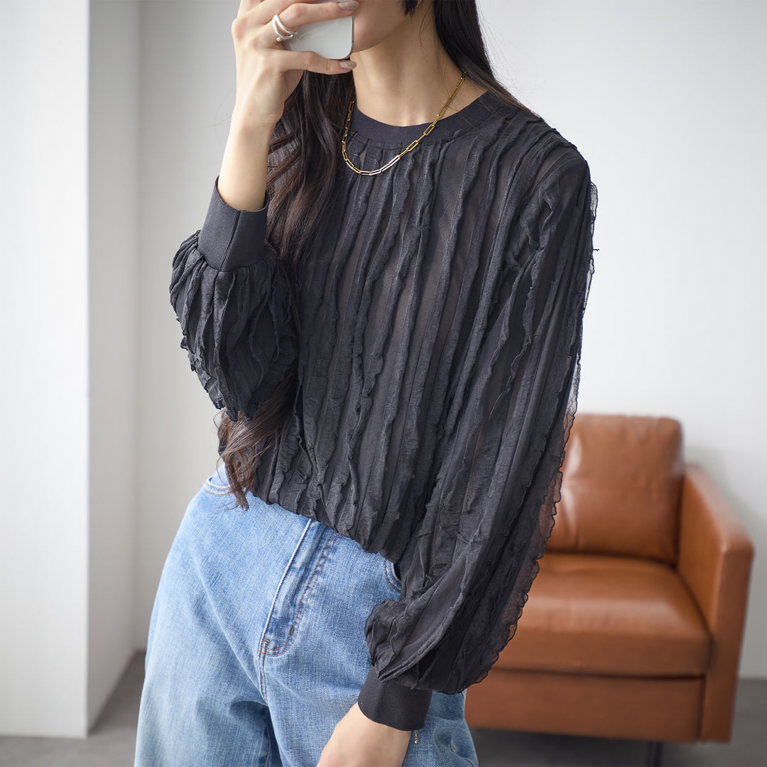 <span>【クーポンで2999円！】</span>【シャツ/ブラウス】『揺れるフリルTシャツ』フリルジャカードカットソー