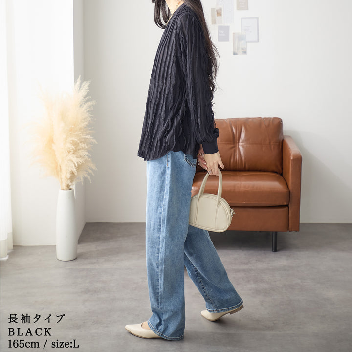 <span>【クーポンで2999円！】</span>【シャツ/ブラウス】『揺れるフリルTシャツ』フリルジャカードカットソー
