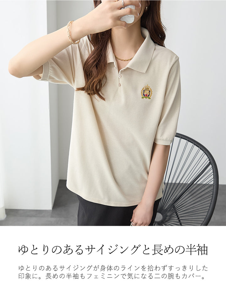 <span>【クーポンで2999円！】</span>【シャツ/ブラウス】『レトロなワンポイント』刺しゅうポロシャツ