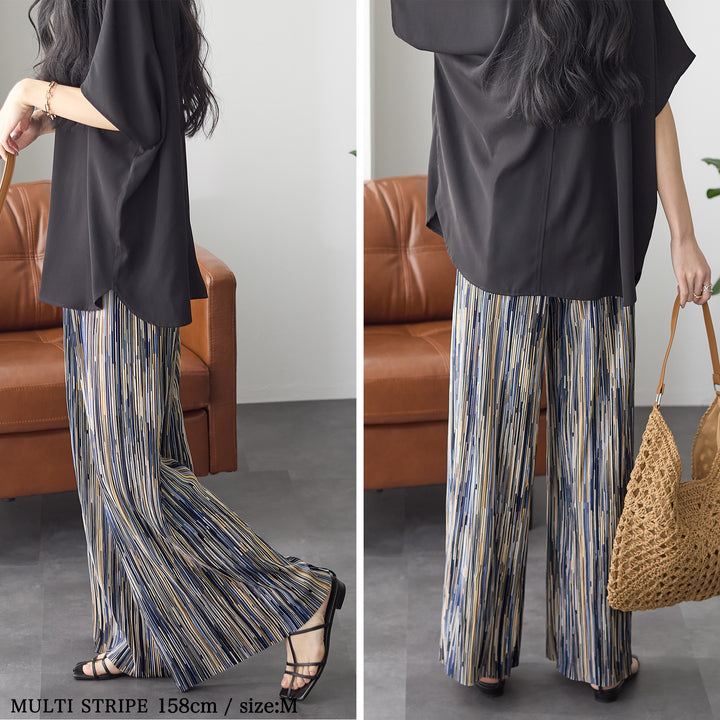 <span>【クーポンで2999円！】</span>【ボトムス】『着映えるプリーツパンツ』プリントプリーツパンツ