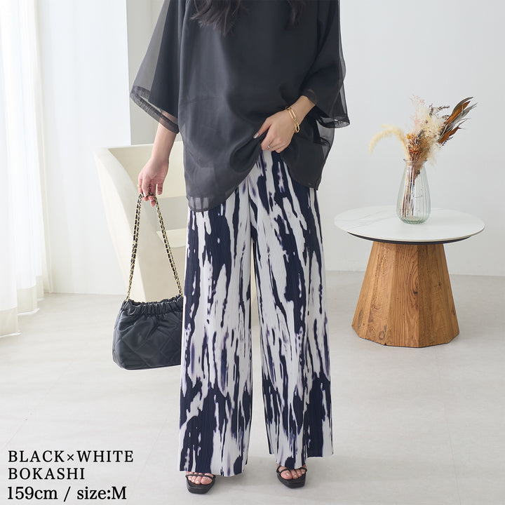 <span>【クーポンで2999円！】</span>【ボトムス】『着映えるプリーツパンツ』プリントプリーツパンツ