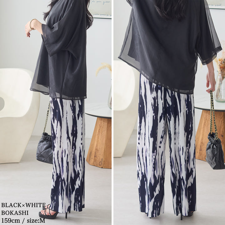 <span>【クーポンで2999円！】</span>【ボトムス】『着映えるプリーツパンツ』プリントプリーツパンツ