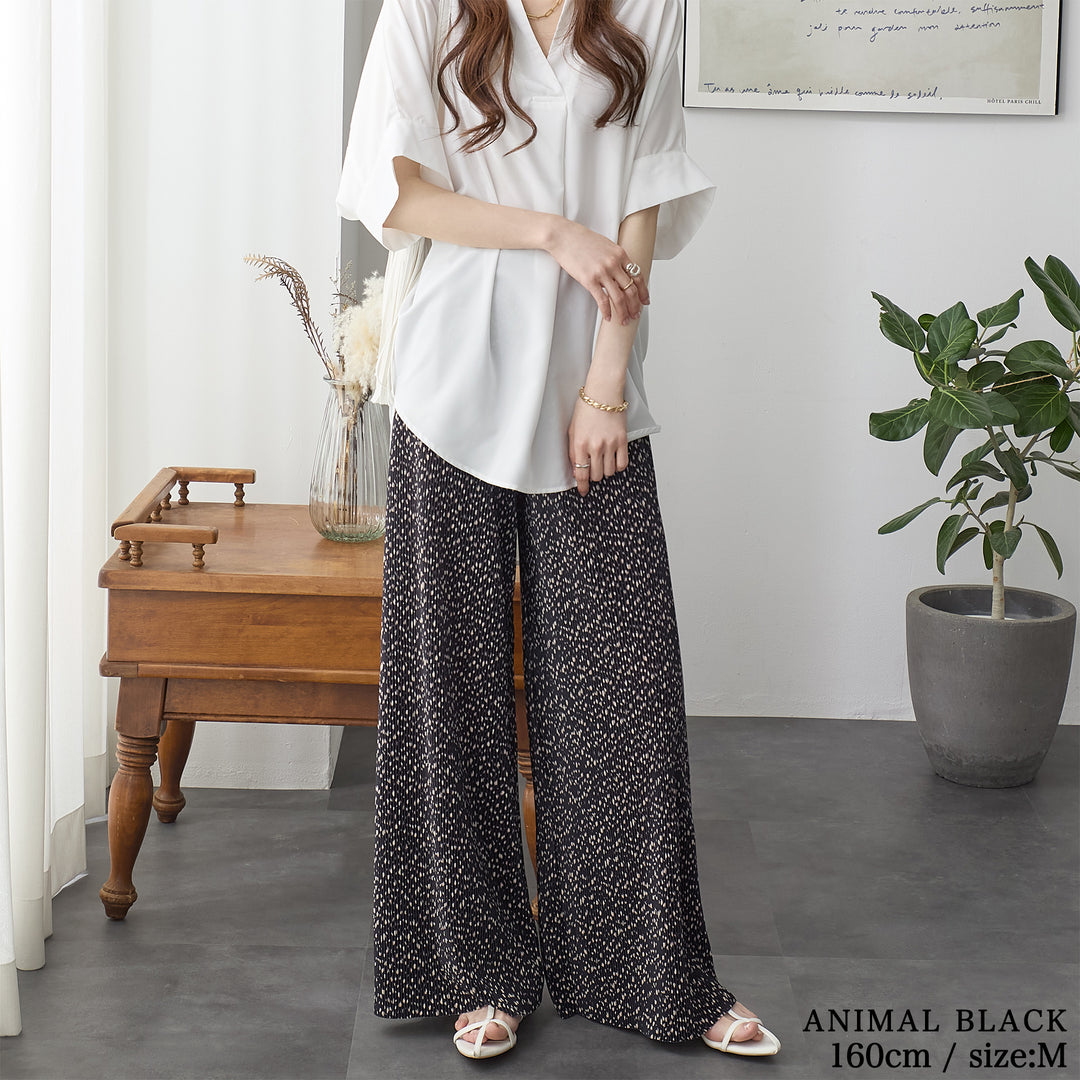 <span>【クーポンで2999円！】</span>【ボトムス】『着映えるプリーツパンツ』プリントプリーツパンツ