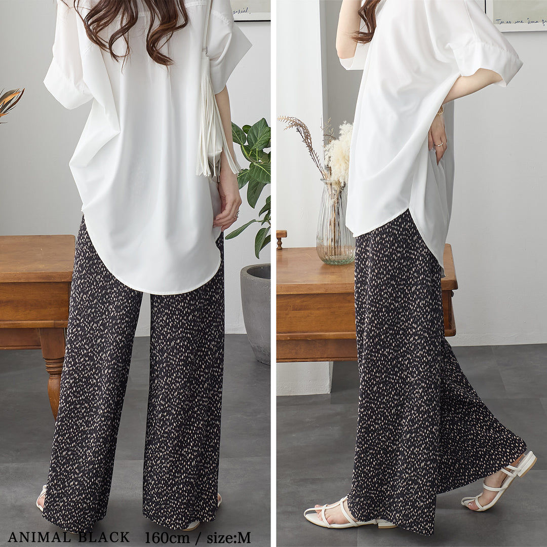 <span>【クーポンで2999円！】</span>【ボトムス】『着映えるプリーツパンツ』プリントプリーツパンツ