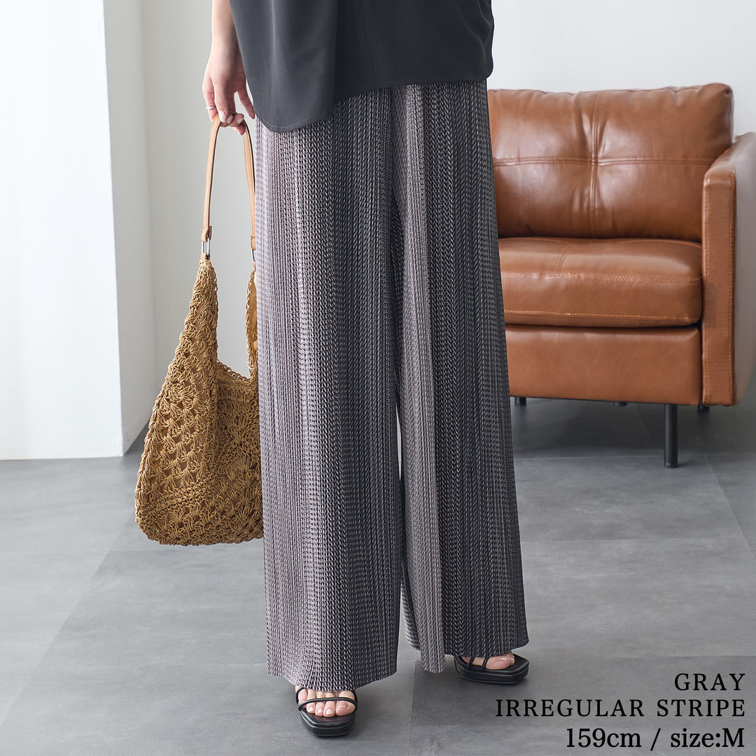 <span>【クーポンで2999円！】</span>【ボトムス】『着映えるプリーツパンツ』プリントプリーツパンツ