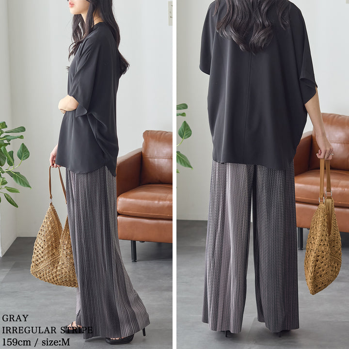 <span>【クーポンで2999円！】</span>【ボトムス】『着映えるプリーツパンツ』プリントプリーツパンツ