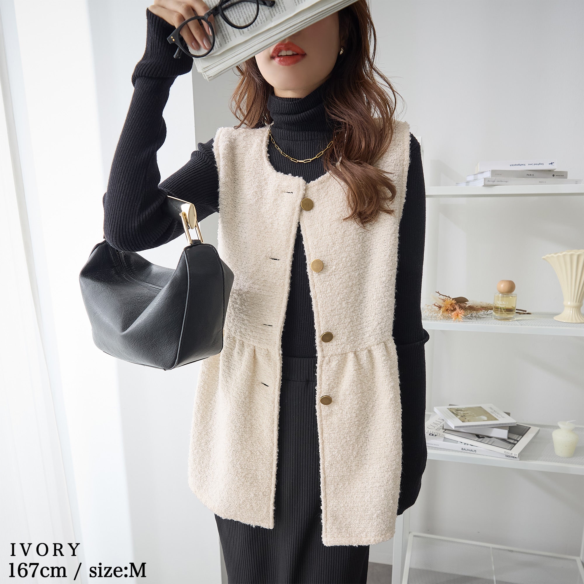 ノーカラーペプラムジレ｜トップス レディース トレンド ベスト｜ReDial