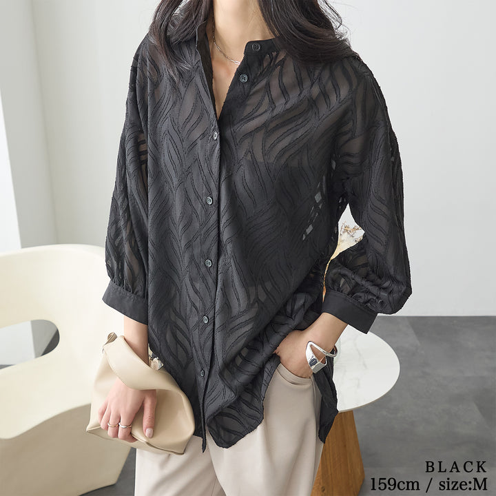 <span>【クーポンで3999円！】</span>【シャツ/ブラウス】『春映えシアー』シアージャカードブラウス