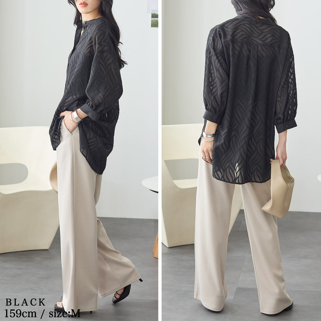 <span>【クーポンで3999円！】</span>【シャツ/ブラウス】『春映えシアー』シアージャカードブラウス