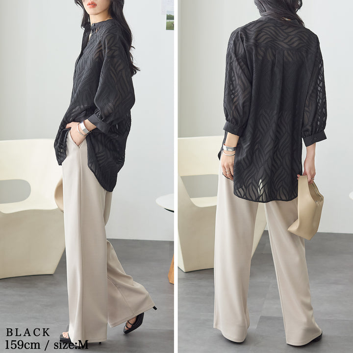 <span>【クーポンで3999円！】</span>【シャツ/ブラウス】『春映えシアー』シアージャカードブラウス