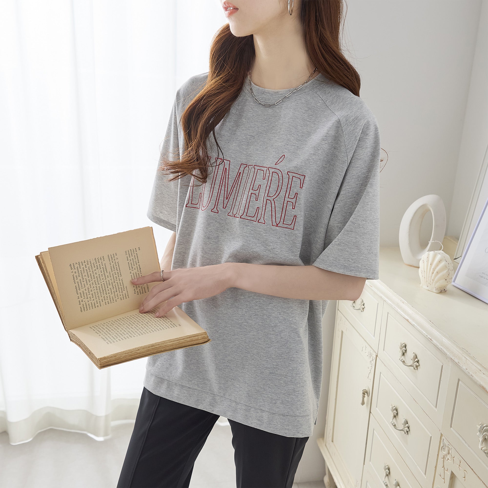 【新品】定価23,100円　ロゴ刺繍長袖カットソー　グレージュ　日本製　9号 レース刺繍カットソー|レリアン | レリアン公式オンラインストア