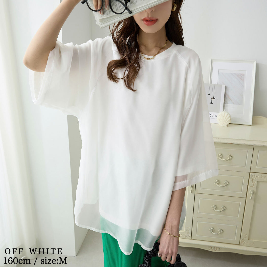 <span>【クーポンで2999円！】</span>【Tシャツ/カットソー】『抜け感エアリーTシャツ』オーガンジー重ねTシャツ