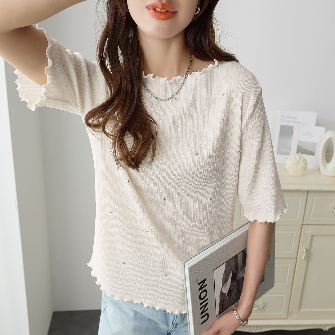 <span>【クーポンで2999円！】</span>【Tシャツ/カットソー】『活躍”ビジュー”T』ビジュープルオーバー