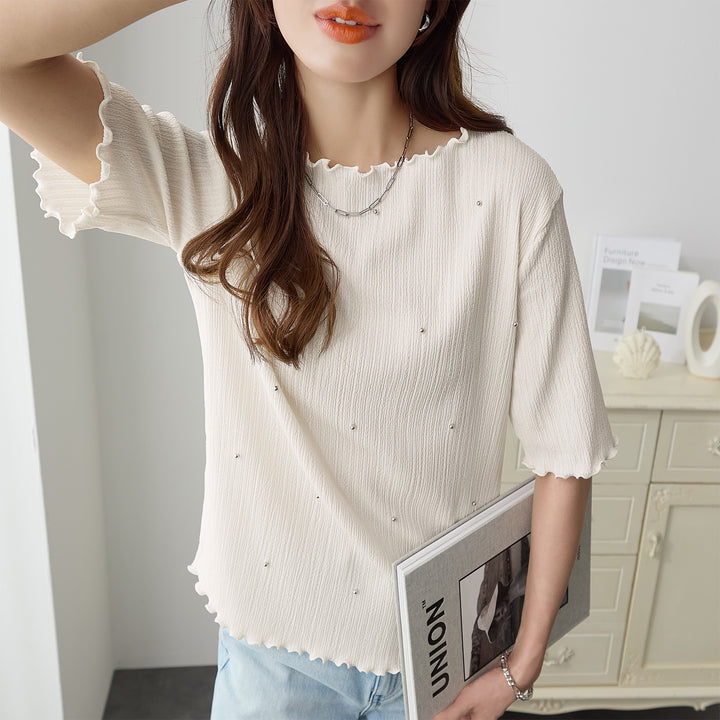 <span>【クーポンで2999円！】</span>【Tシャツ/カットソー】『活躍”ビジュー”T』ビジュープルオーバー