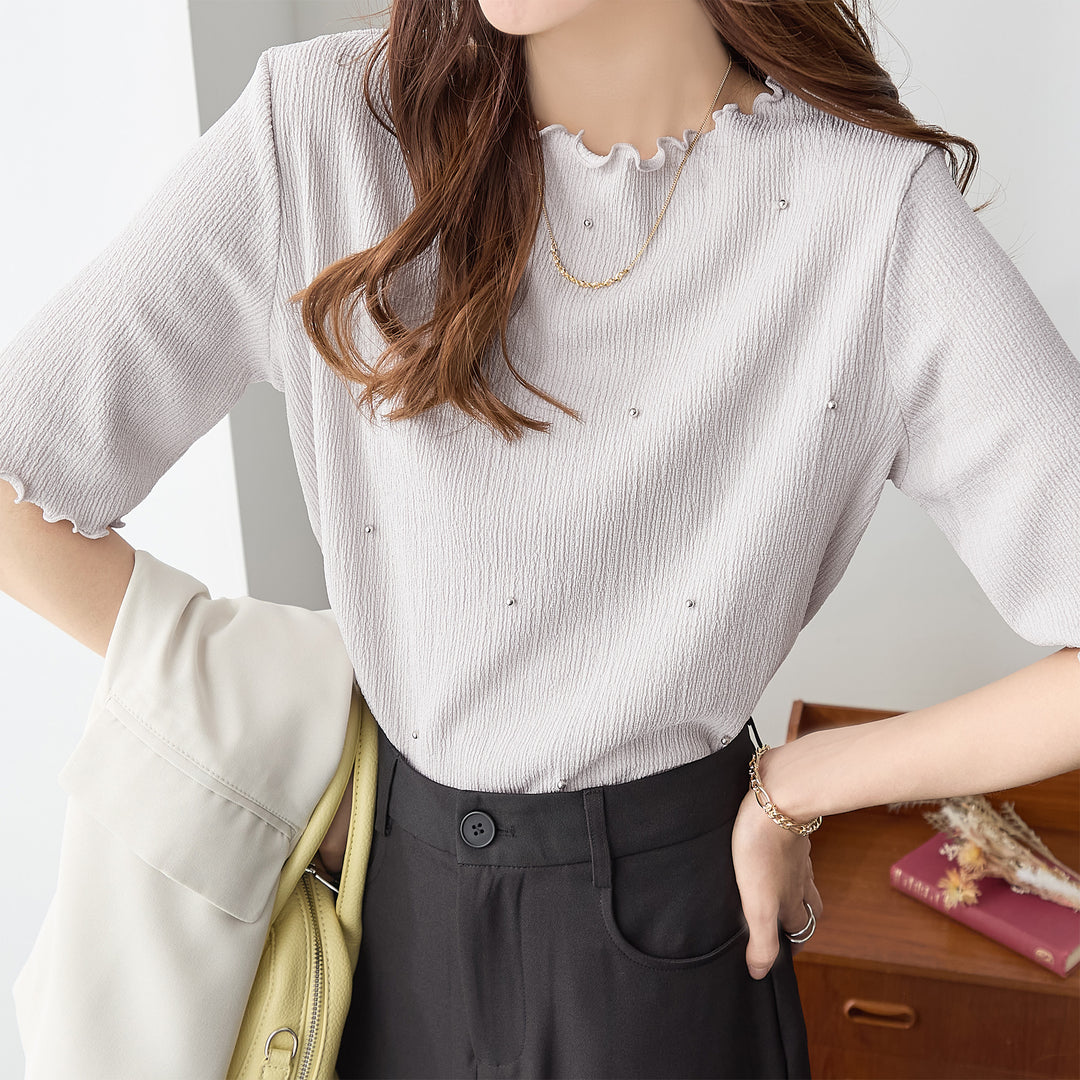 <span>【クーポンで2999円！】</span>【Tシャツ/カットソー】『活躍”ビジュー”T』ビジュープルオーバー