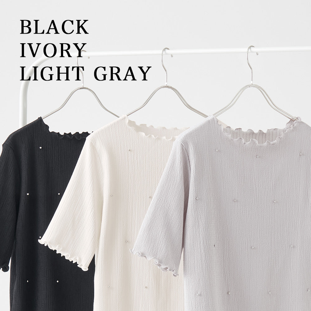 <span>【クーポンで2999円！】</span>【Tシャツ/カットソー】『活躍”ビジュー”T』ビジュープルオーバー