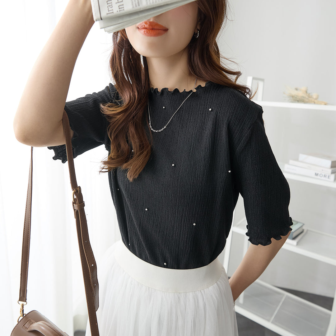 <span>【クーポンで2999円！】</span>【Tシャツ/カットソー】『活躍”ビジュー”T』ビジュープルオーバー