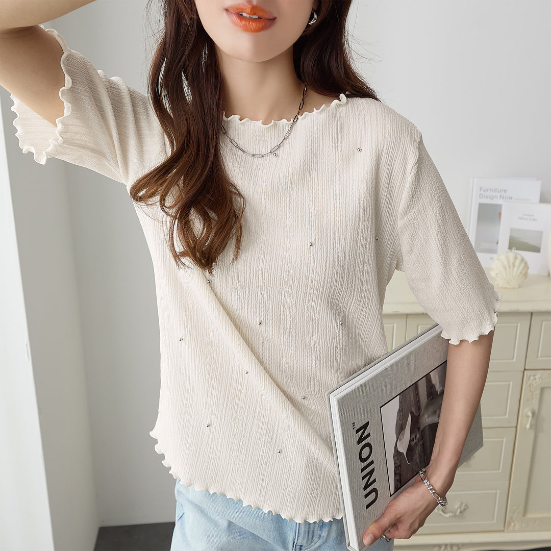 <span>【クーポンで2999円！】</span>【Tシャツ/カットソー】『活躍”ビジュー”T』ビジュープルオーバー