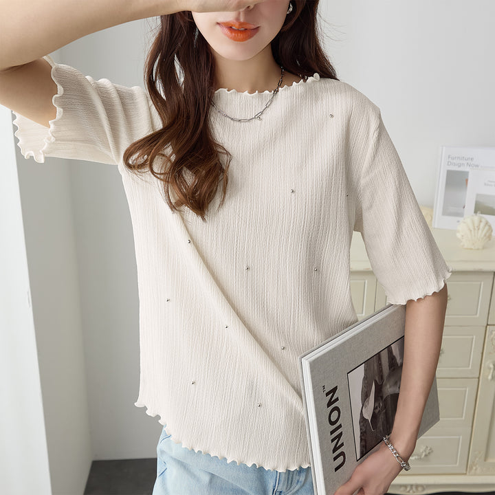 <span>【クーポンで2999円！】</span>【Tシャツ/カットソー】『活躍”ビジュー”T』ビジュープルオーバー