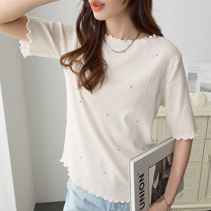 <span>【クーポンで2999円！】</span>【Tシャツ/カットソー】『活躍”ビジュー”T』ビジュープルオーバー