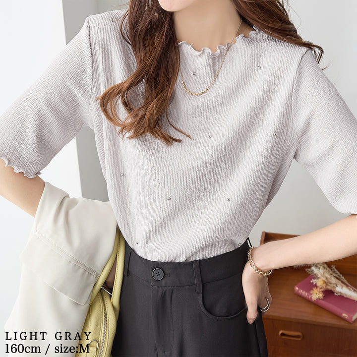 <span>【クーポンで2999円！】</span>【Tシャツ/カットソー】『活躍”ビジュー”T』ビジュープルオーバー