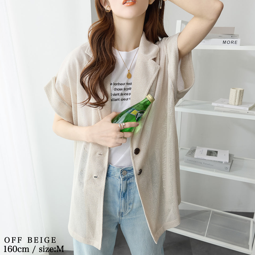 <span>【クーポンで3999円！】</span>【コート/ジャケット】『夏映え”ゆる”ジャケット』メッシュテーラーシャツジャケット