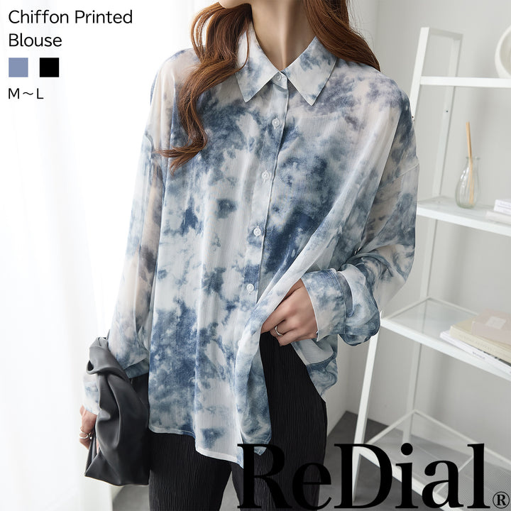 <span>【特別価格:50%OFF！】</span>【シャツ/ブラウス】『格上げ”ゆる”シャツ』シフォン楊柳プリントブラウス