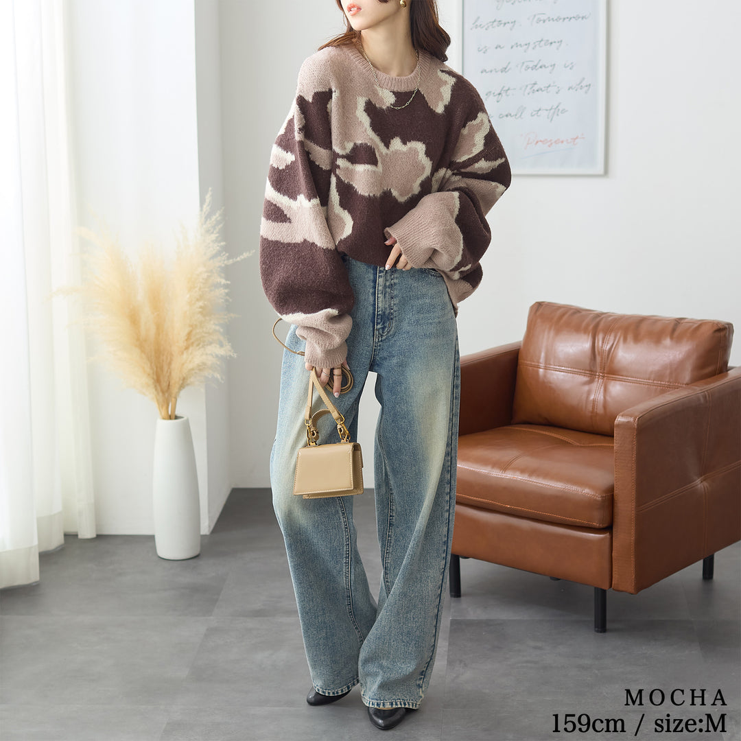 <span>【クーポンで3999円！】</span>【ニット/セーター】『格上げ”ゆる”ニット』アブストラクトジャカードニット