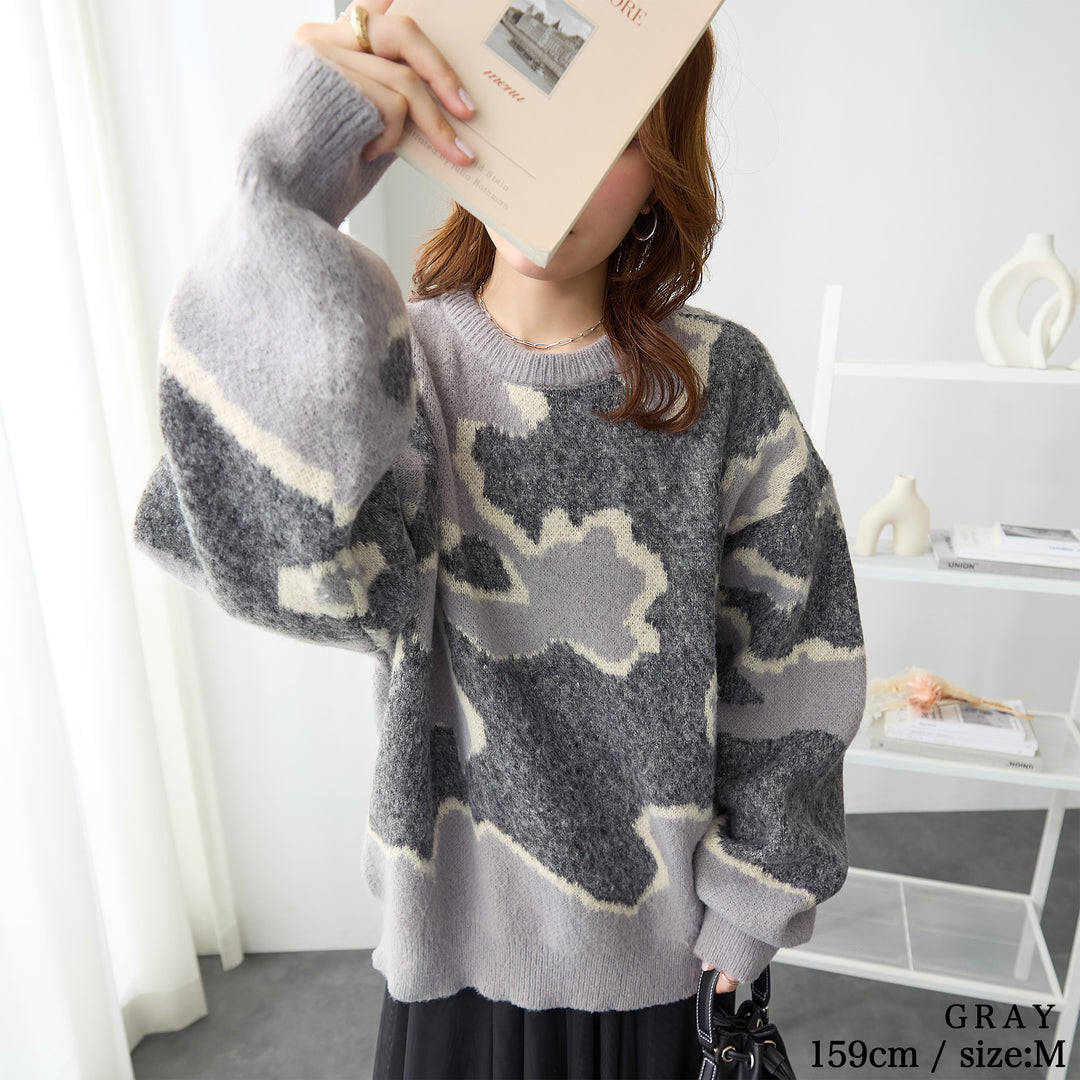 <span>【クーポンで3999円！】</span>【ニット/セーター】『格上げ”ゆる”ニット』アブストラクトジャカードニット
