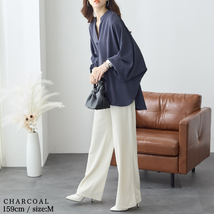 <span>【クーポンで3,999円！】</span>【シャツ/ブラウス】 『活躍”ゆる”ブラウス』袖リブスキッパーブラウス