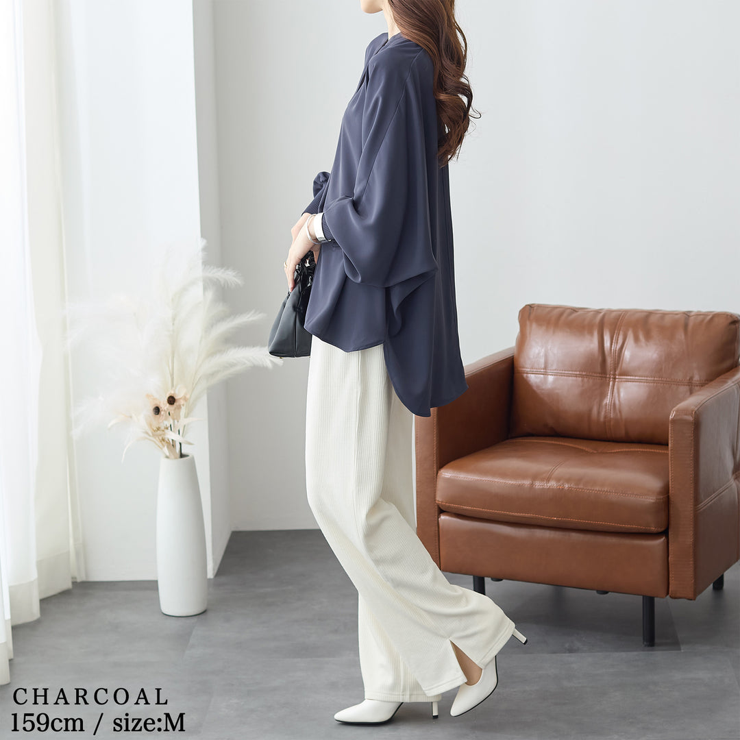 <span>【クーポンで3,999円！】</span>【シャツ/ブラウス】 『活躍”ゆる”ブラウス』袖リブスキッパーブラウス